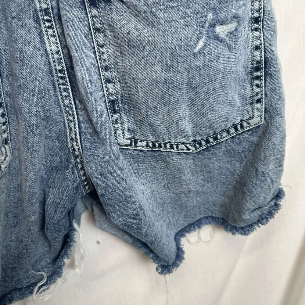 H&M Jean‎ Overalls Women's Distressed Denim Shorts Streetwear Size 4 100% Cotton